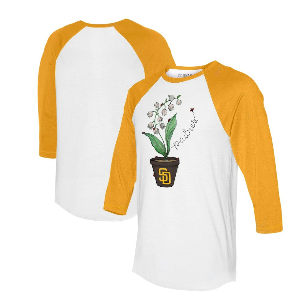 San Diego Padres Tiny Turnip Unisex Lilies & Ladybugs 3/4-Sleeve Raglan T-Shirt - White/Gold