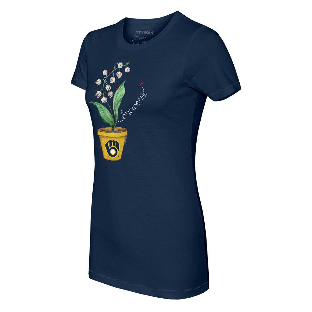 Milwaukee Brewers Tiny Turnip Women's Lilies & Ladybugs T-Shirt - Navy