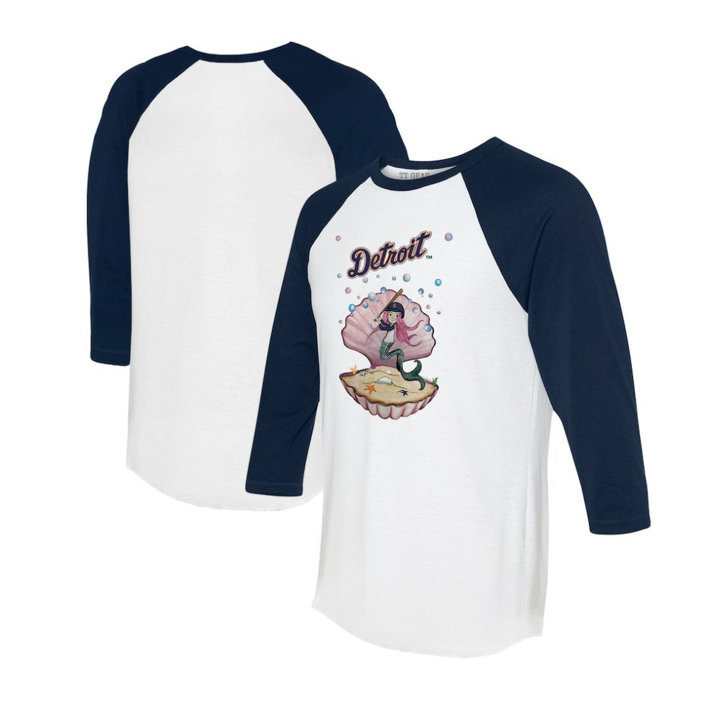 Detroit Tigers Tiny Turnip Unisex Mermaid 3/4-Sleeve Raglan T-Shirt - White/Navy