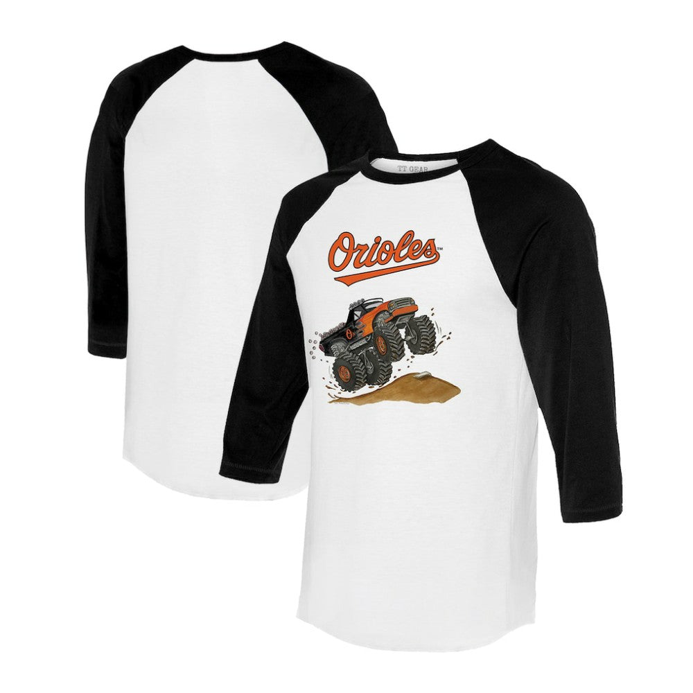 Baltimore Orioles Tiny Turnip Unisex Monster Truck 3/4-Sleeve Raglan T-Shirt - White/Black