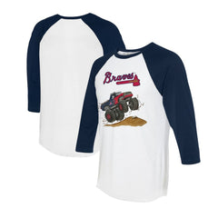 Atlanta Braves Tiny Turnip Unisex Monster Truck 3/4-Sleeve Raglan T-Shirt - White/Navy