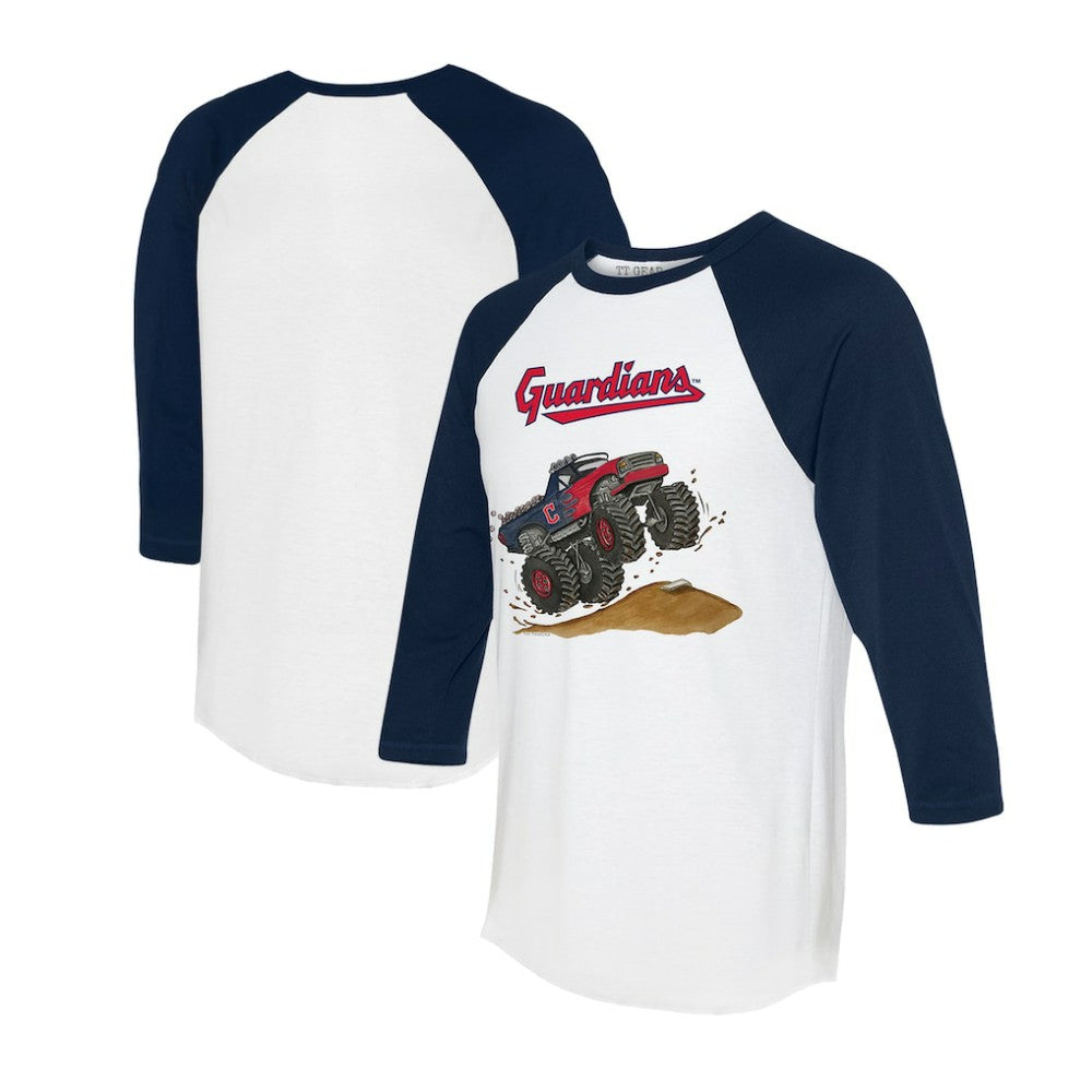 Cleveland Guardians Tiny Turnip Unisex Monster Truck 3/4-Sleeve Raglan T-Shirt - White/Navy