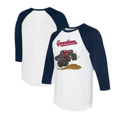 Cleveland Guardians Tiny Turnip Unisex Monster Truck 3/4-Sleeve Raglan T-Shirt - White/Navy