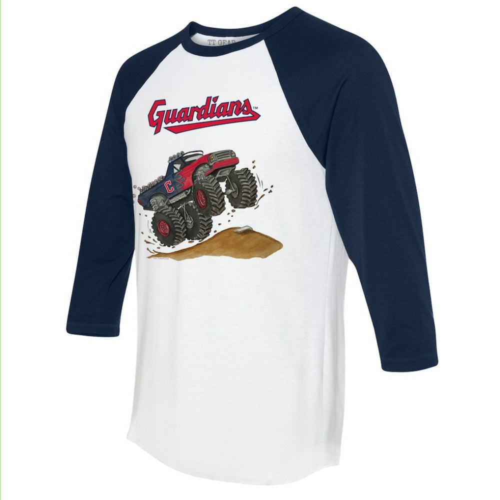 Cleveland Guardians Tiny Turnip Unisex Monster Truck 3/4-Sleeve Raglan T-Shirt - White/Navy