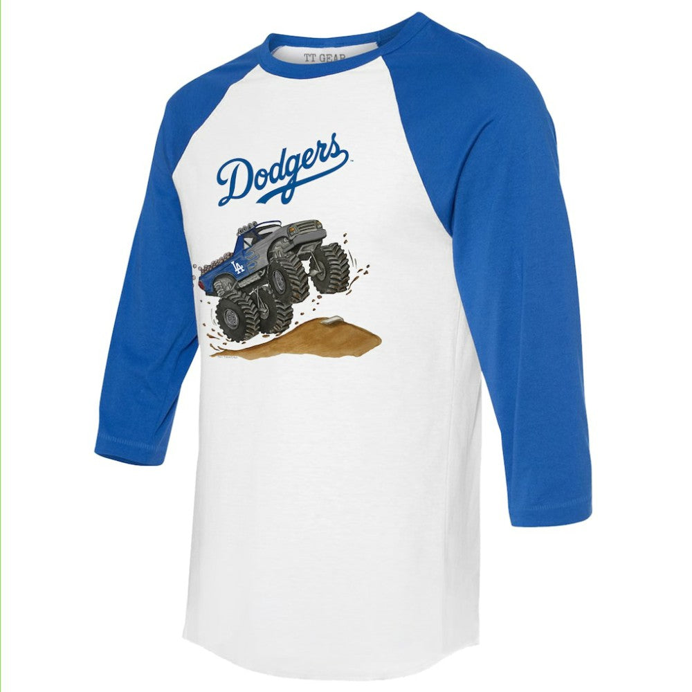 Los Angeles Dodgers Tiny Turnip Unisex Monster Truck 3/4-Sleeve Raglan T-Shirt - White/Royal