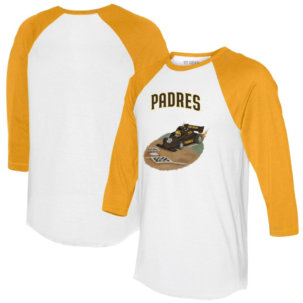 San Diego Padres Tiny Turnip Unisex Race Car 3/4-Sleeve Raglan T-Shirt - White/Gold