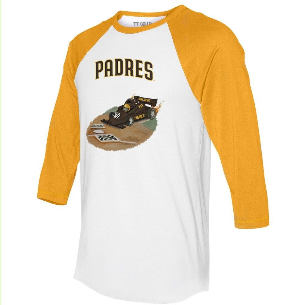 San Diego Padres Tiny Turnip Unisex Race Car 3/4-Sleeve Raglan T-Shirt - White/Gold