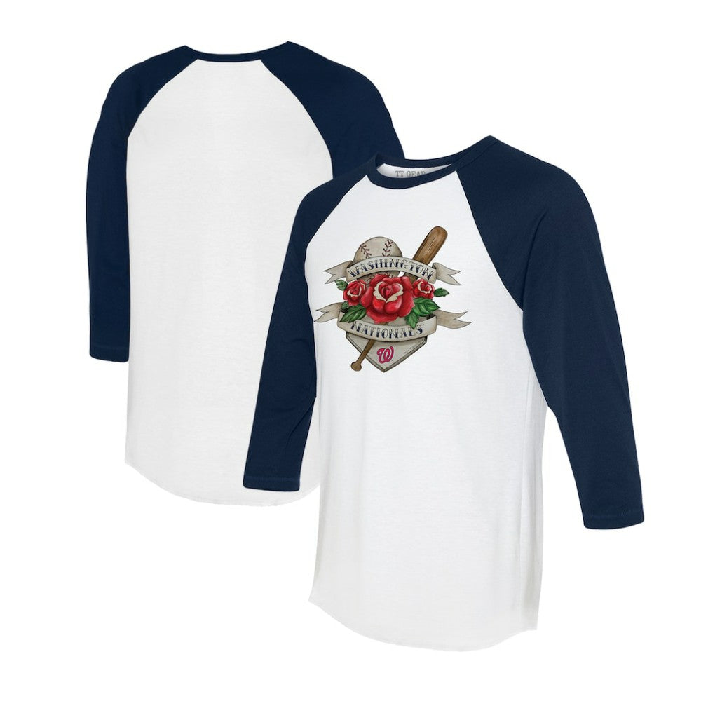 Washington Nationals Tiny Turnip Unisex Tattoo Rose 3/4-Sleeve Raglan T-Shirt - White/Navy