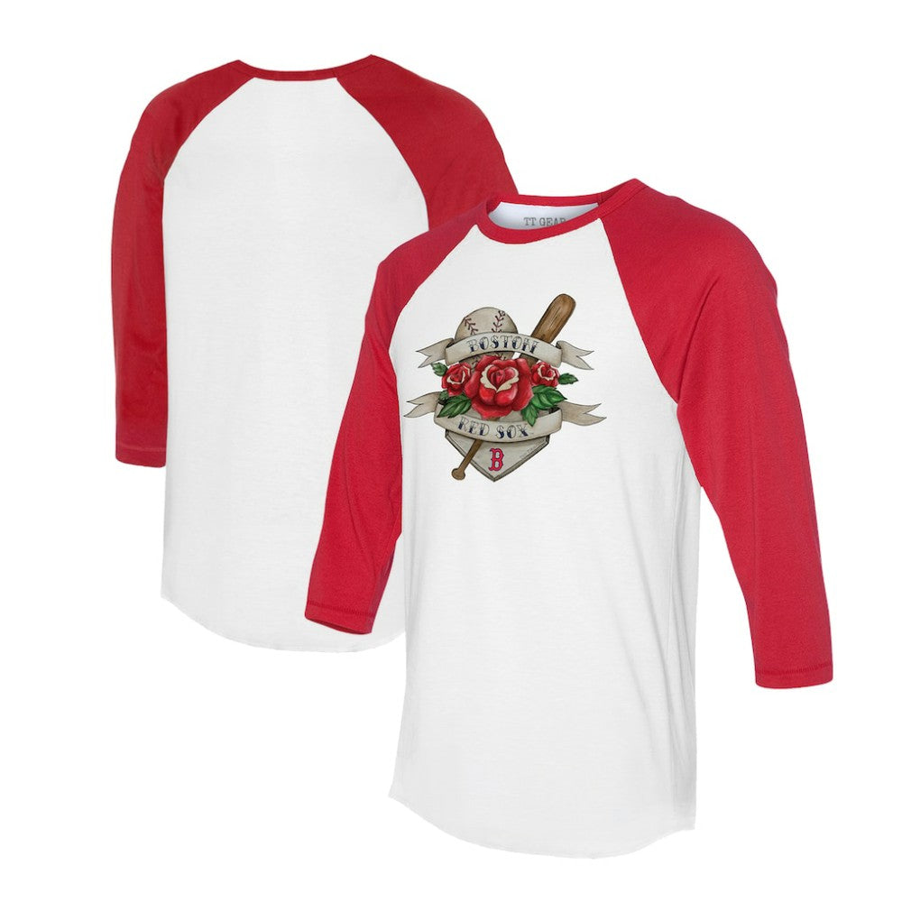 Boston Red Sox Tiny Turnip Unisex Tattoo Rose 3/4-Sleeve Raglan T-Shirt - White/Red