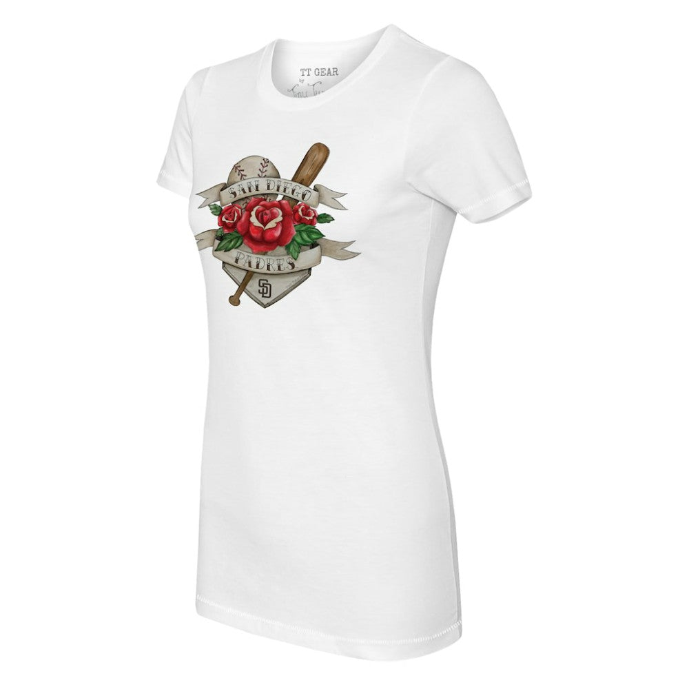 San Diego Padres Tiny Turnip Women's Tattoo Rose T-Shirt - White