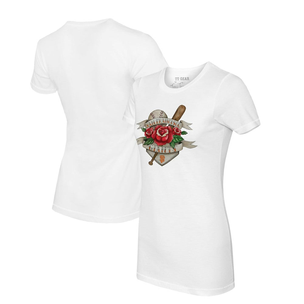 San Francisco Giants Tiny Turnip Women's Tattoo Rose T-Shirt - White