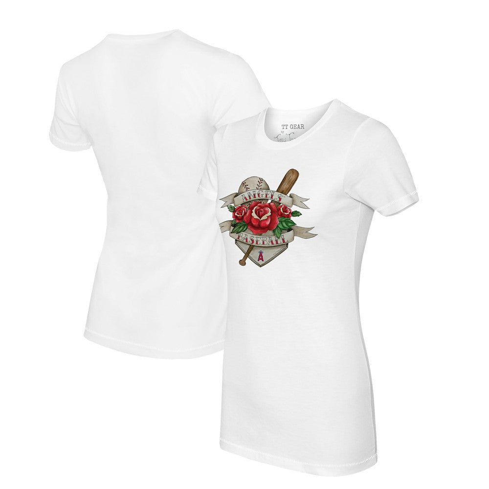 Los Angeles Angels Tiny Turnip Women's Tattoo Rose T-Shirt - White