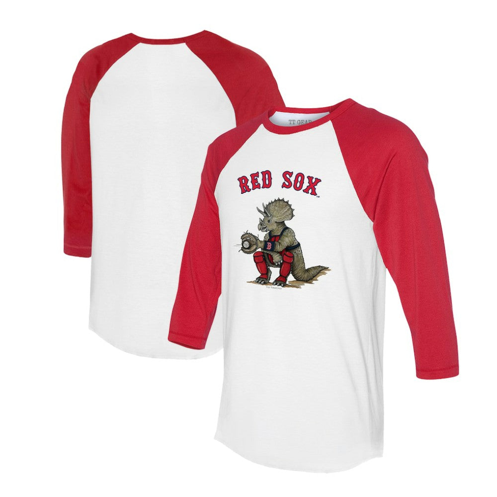 Boston Red Sox Tiny Turnip Unisex Triceratops 3/4-Sleeve Raglan T-Shirt - White/Red