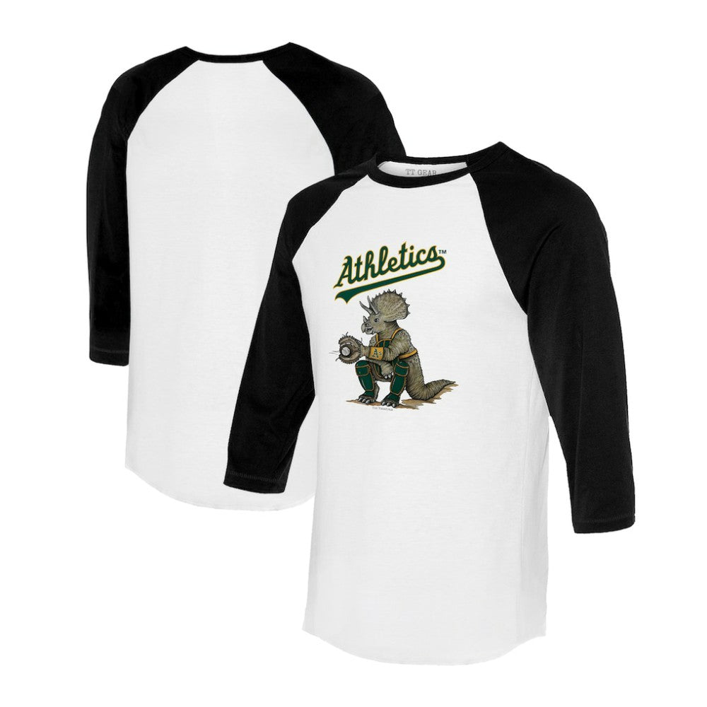 Athletics Tiny Turnip Unisex Triceratops 3/4-Sleeve Raglan T-Shirt - White/Black