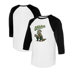 Athletics Tiny Turnip Unisex Triceratops 3/4-Sleeve Raglan T-Shirt - White/Black