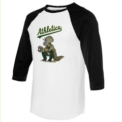 Athletics Tiny Turnip Unisex Triceratops 3/4-Sleeve Raglan T-Shirt - White/Black