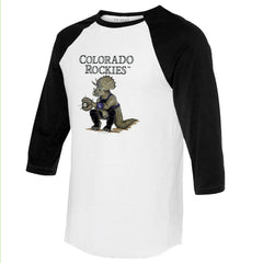 Colorado Rockies Tiny Turnip Unisex Triceratops 3/4-Sleeve Raglan T-Shirt - White/Black