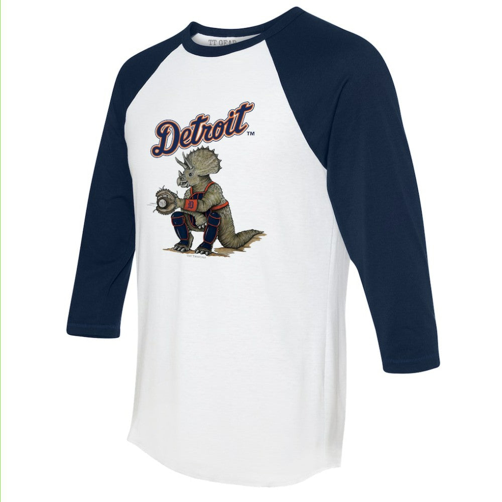 Detroit Tigers Tiny Turnip Unisex Triceratops 3/4-Sleeve Raglan T-Shirt - White/Navy