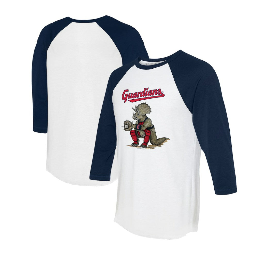 Cleveland Guardians Tiny Turnip Unisex Triceratops 3/4-Sleeve Raglan T-Shirt - White/Navy