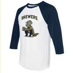 Milwaukee Brewers Tiny Turnip Unisex Triceratops 3/4-Sleeve Raglan T-Shirt - White/Navy