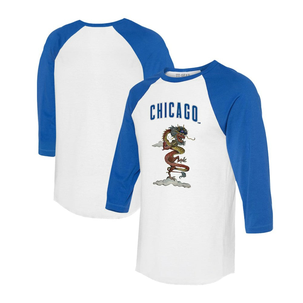 Chicago Cubs Tiny Turnip Unisex 2024 Year of the Dragon 3/4-Sleeve Raglan T-Shirt - White/Royal