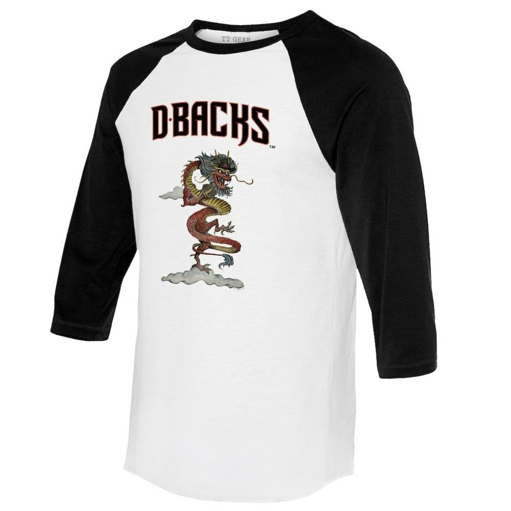 Arizona Diamondbacks Tiny Turnip Unisex 2024 Year of the Dragon 3/4-Sleeve Raglan T-Shirt - White/Black