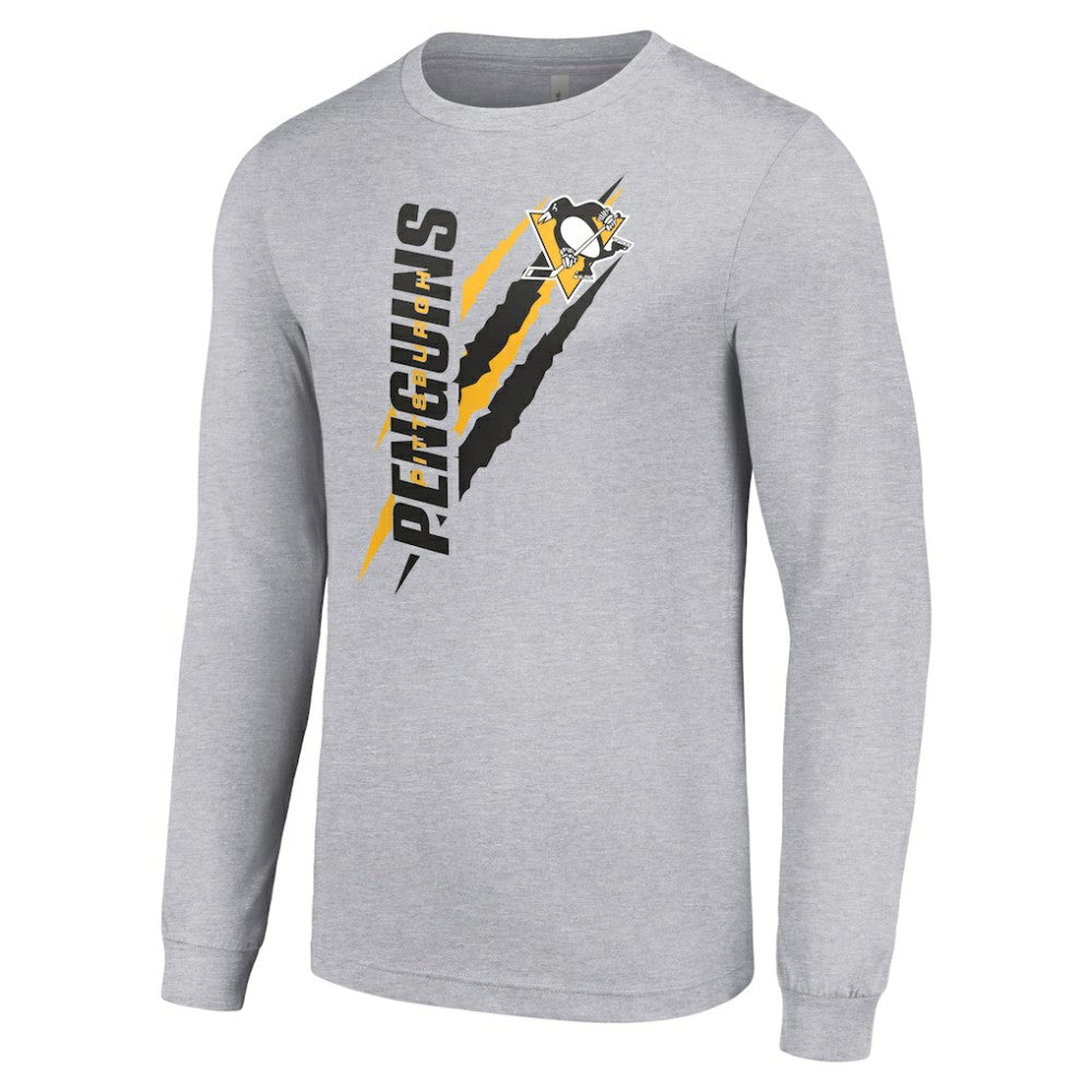 Pittsburgh Penguins Starter Color Scratch Long-Sleeve T-Shirt Heather Gray