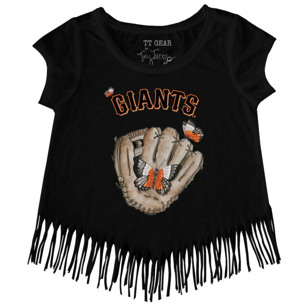 San Francisco Giants Tiny Turnip Girls Youth Butterfly Glove Fringe T-Shirt - Black