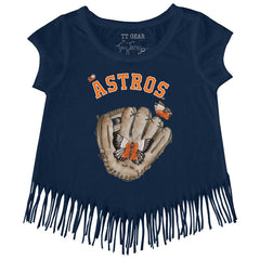 Houston Astros Tiny Turnip Girls Youth Butterfly Glove Fringe T-Shirt - Navy