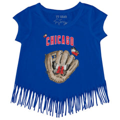 Chicago Cubs Tiny Turnip Girls Youth Butterfly Glove Fringe T-Shirt - Royal
