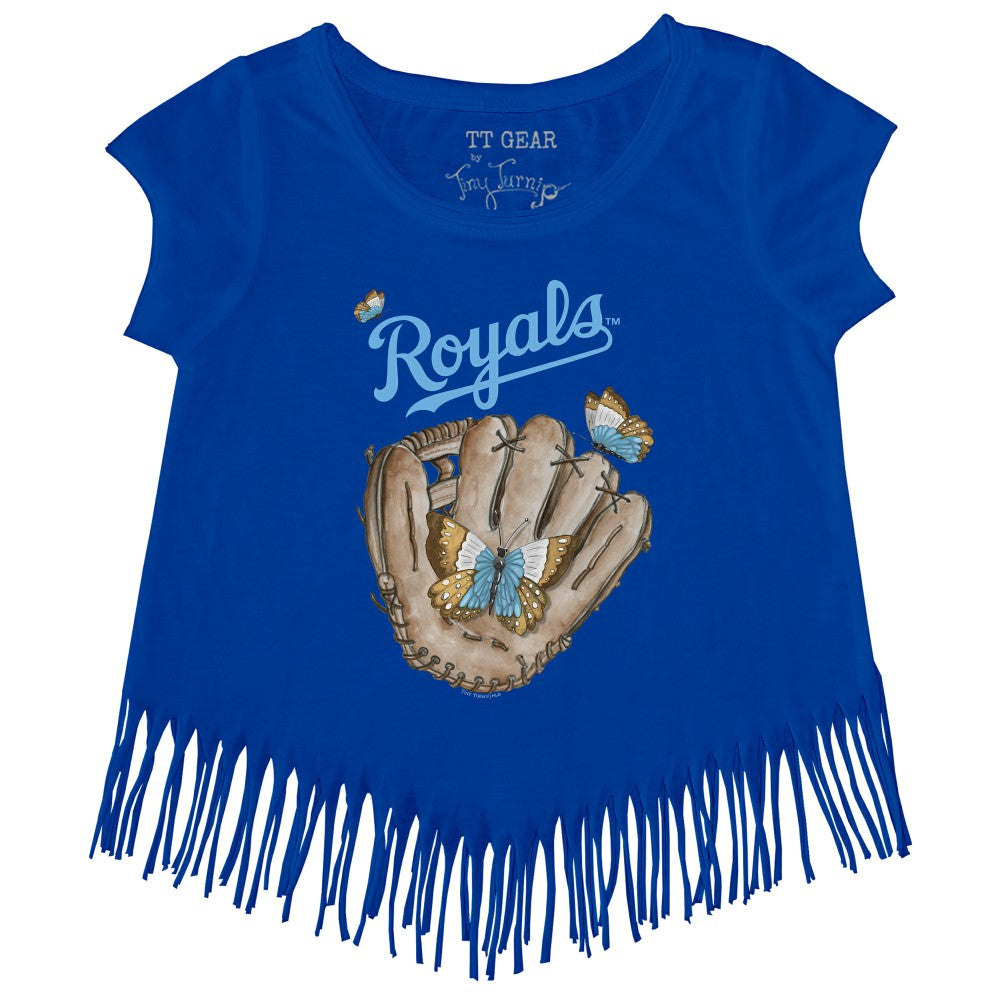 Kansas City Royals Tiny Turnip Girls Youth Butterfly Glove Fringe T-Shirt - Royal