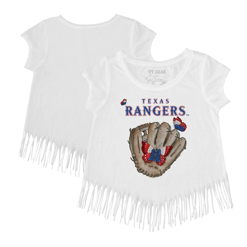 Texas Rangers Tiny Turnip Girls Youth Butterfly Glove Fringe T-Shirt - White