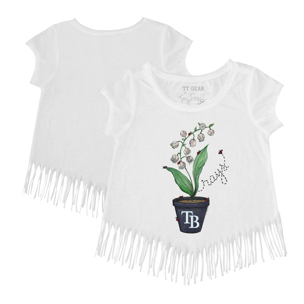 Tampa Bay Rays Tiny Turnip Girls Youth Lilies & Ladybugs Fringe T-Shirt - White