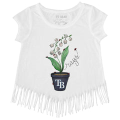 Tampa Bay Rays Tiny Turnip Girls Youth Lilies & Ladybugs Fringe T-Shirt - White