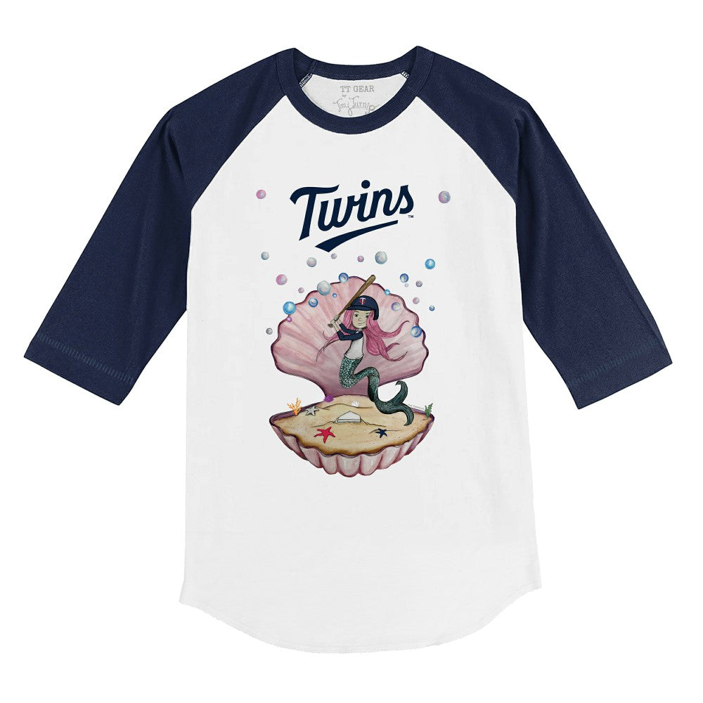 Minnesota Twins Tiny Turnip Youth Mermaid 3/4-Sleeve Raglan T-Shirt - White/Navy
