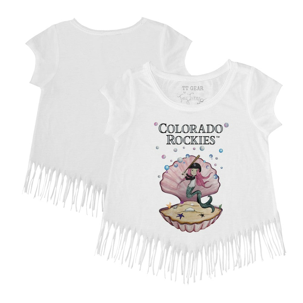 Colorado Rockies Tiny Turnip Girls Youth Mermaid Fringe T-Shirt - White