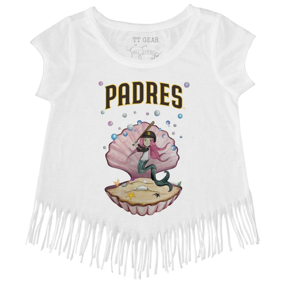 San Diego Padres Tiny Turnip Girls Youth Mermaid Fringe T-Shirt - White