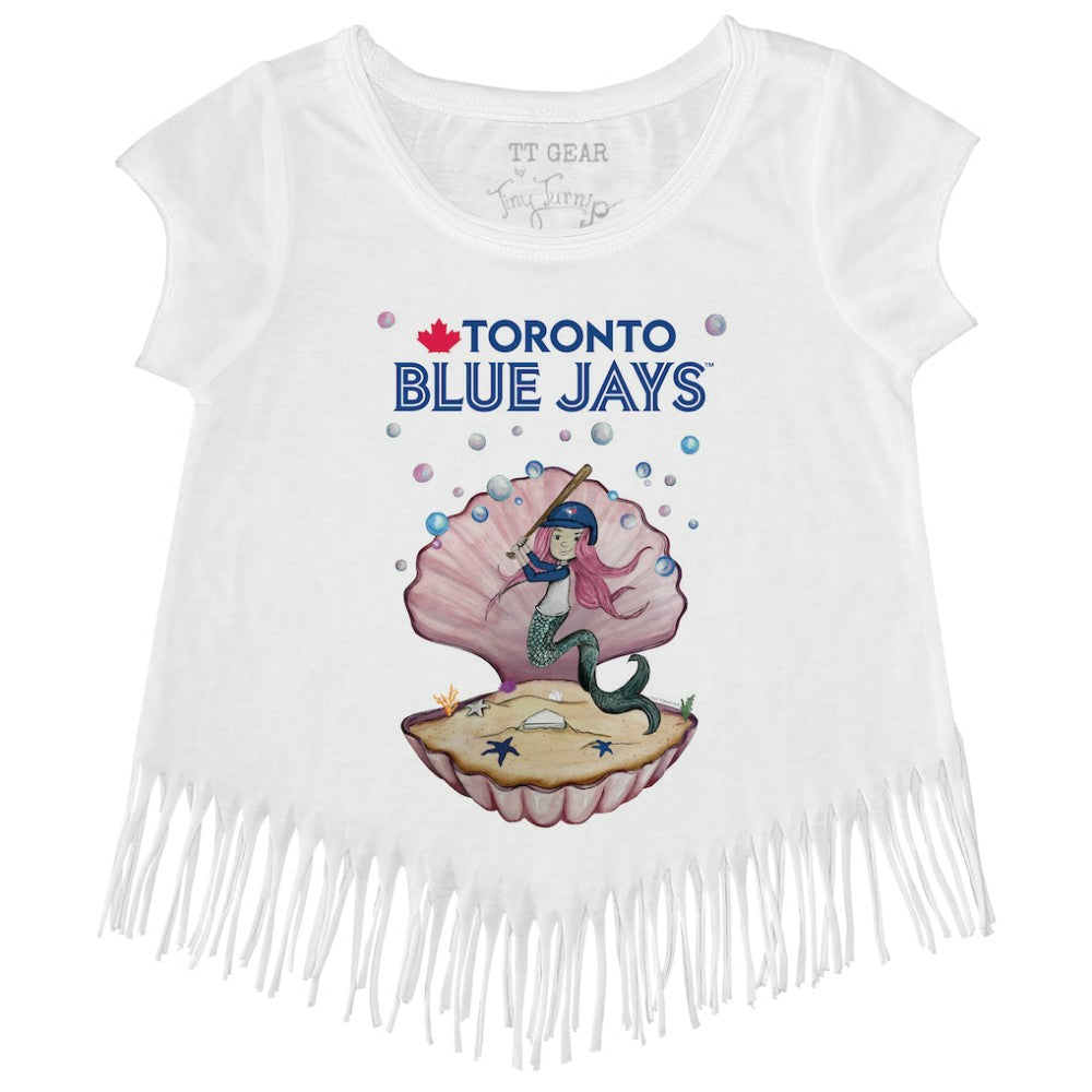 Toronto Blue Jays Tiny Turnip Girls Youth Mermaid Fringe T-Shirt - White