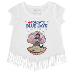 Toronto Blue Jays Tiny Turnip Girls Youth Mermaid Fringe T-Shirt - White