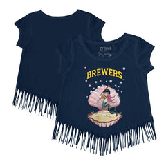 Milwaukee Brewers Tiny Turnip Girls Youth Mermaid Fringe T-Shirt - Navy