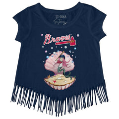 Atlanta Braves Tiny Turnip Girls Youth Mermaid Fringe T-Shirt - Navy