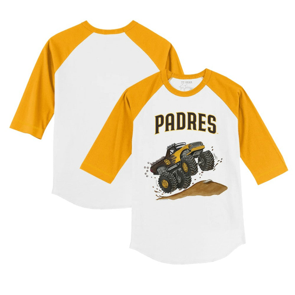 San Diego Padres Tiny Turnip Youth Monster Truck 3/4-Sleeve Raglan T-Shirt - White/Gold