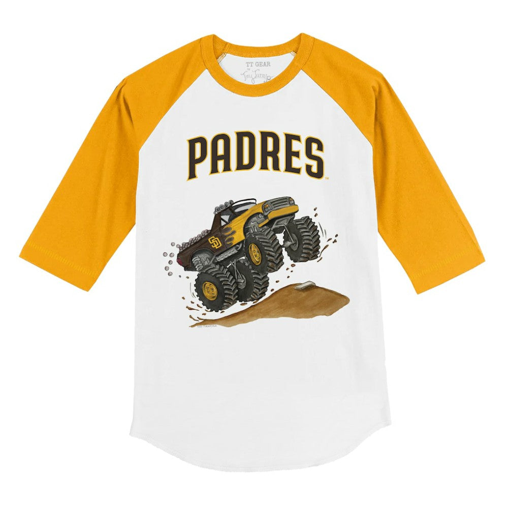 San Diego Padres Tiny Turnip Youth Monster Truck 3/4-Sleeve Raglan T-Shirt - White/Gold