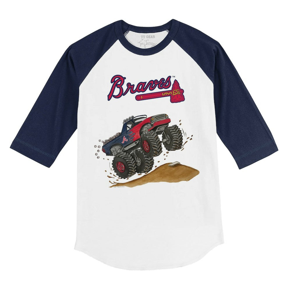 Atlanta Braves Tiny Turnip Youth Monster Truck 3/4-Sleeve Raglan T-Shirt - White/Navy