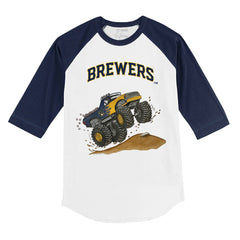 Milwaukee Brewers Tiny Turnip Youth Monster Truck 3/4-Sleeve Raglan T-Shirt - White/Navy