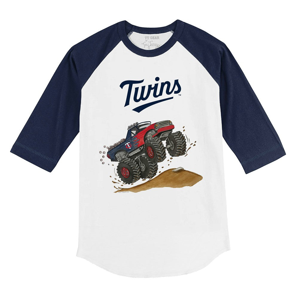 Minnesota Twins Tiny Turnip Youth Monster Truck 3/4-Sleeve Raglan T-Shirt - White/Navy
