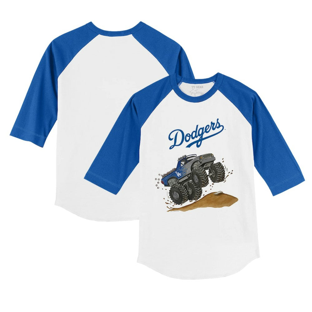 Los Angeles Dodgers Tiny Turnip Youth Monster Truck 3/4-Sleeve Raglan T-Shirt - White/Royal