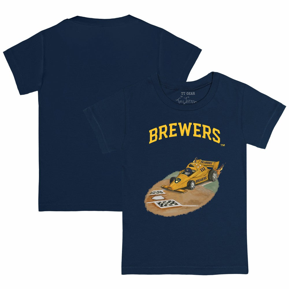 Milwaukee Brewers Tiny Turnip Youth Race Car T-Shirt - Navy