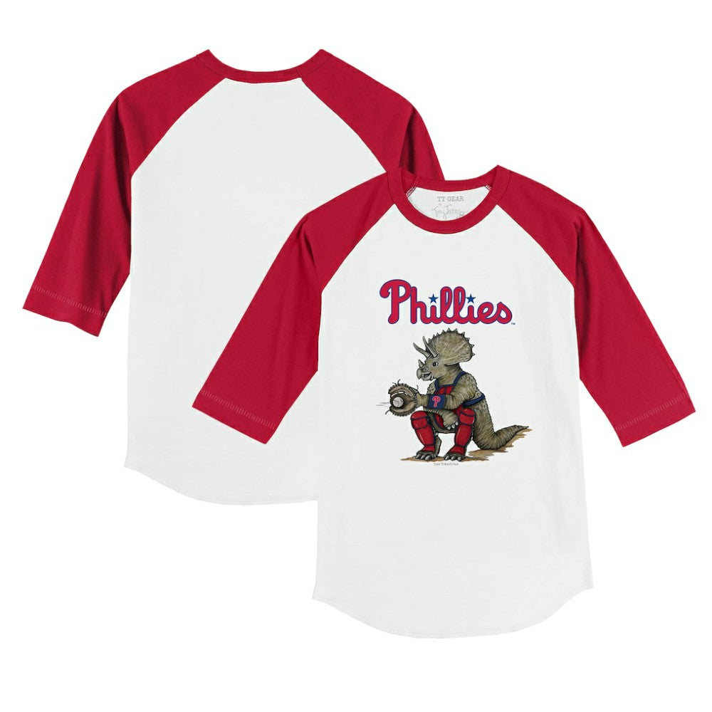 Philadelphia Phillies Tiny Turnip Youth Triceratops 3/4-Sleeve Raglan T-Shirt - White/Red