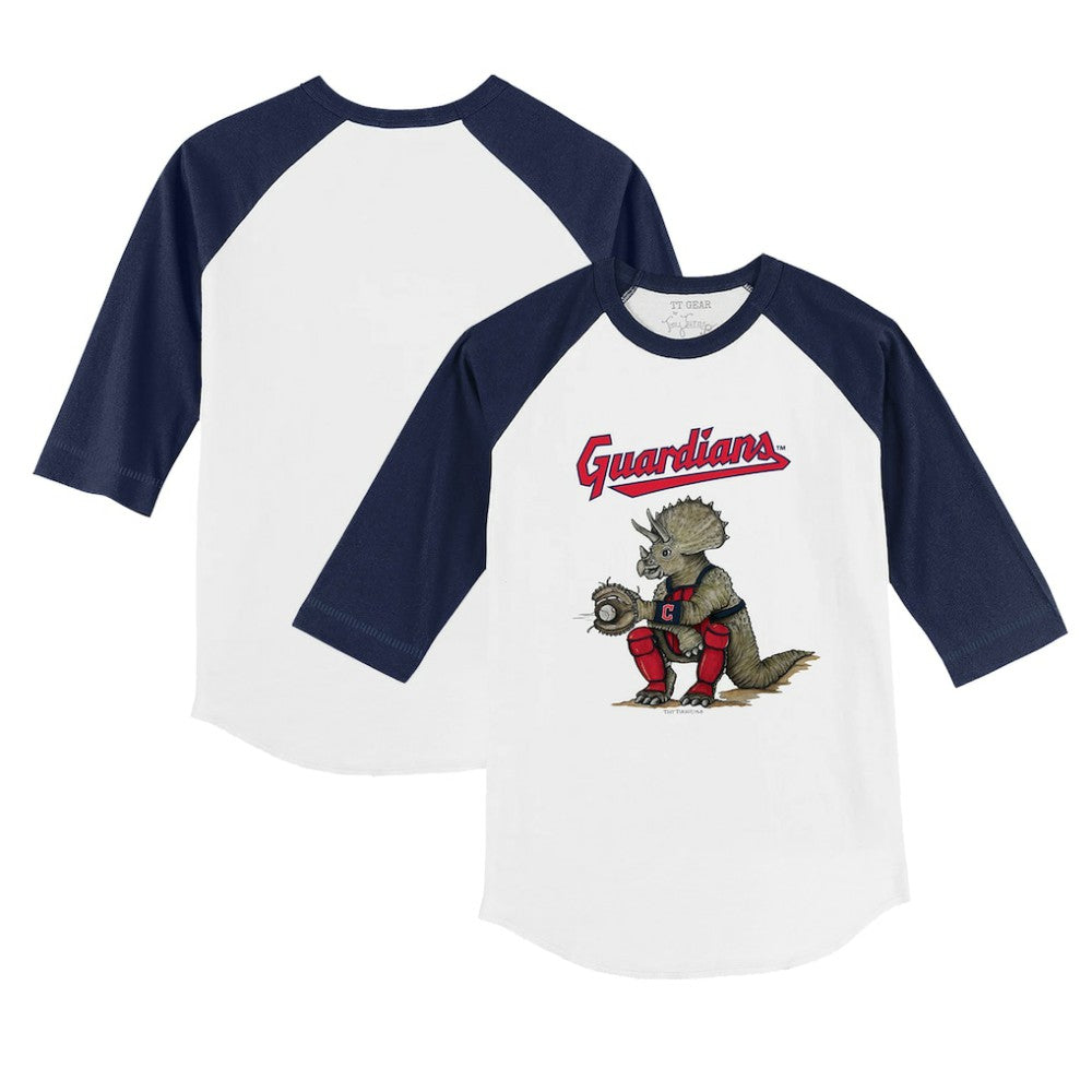 Cleveland Guardians Tiny Turnip Youth Triceratops 3/4-Sleeve Raglan T-Shirt - White/Navy